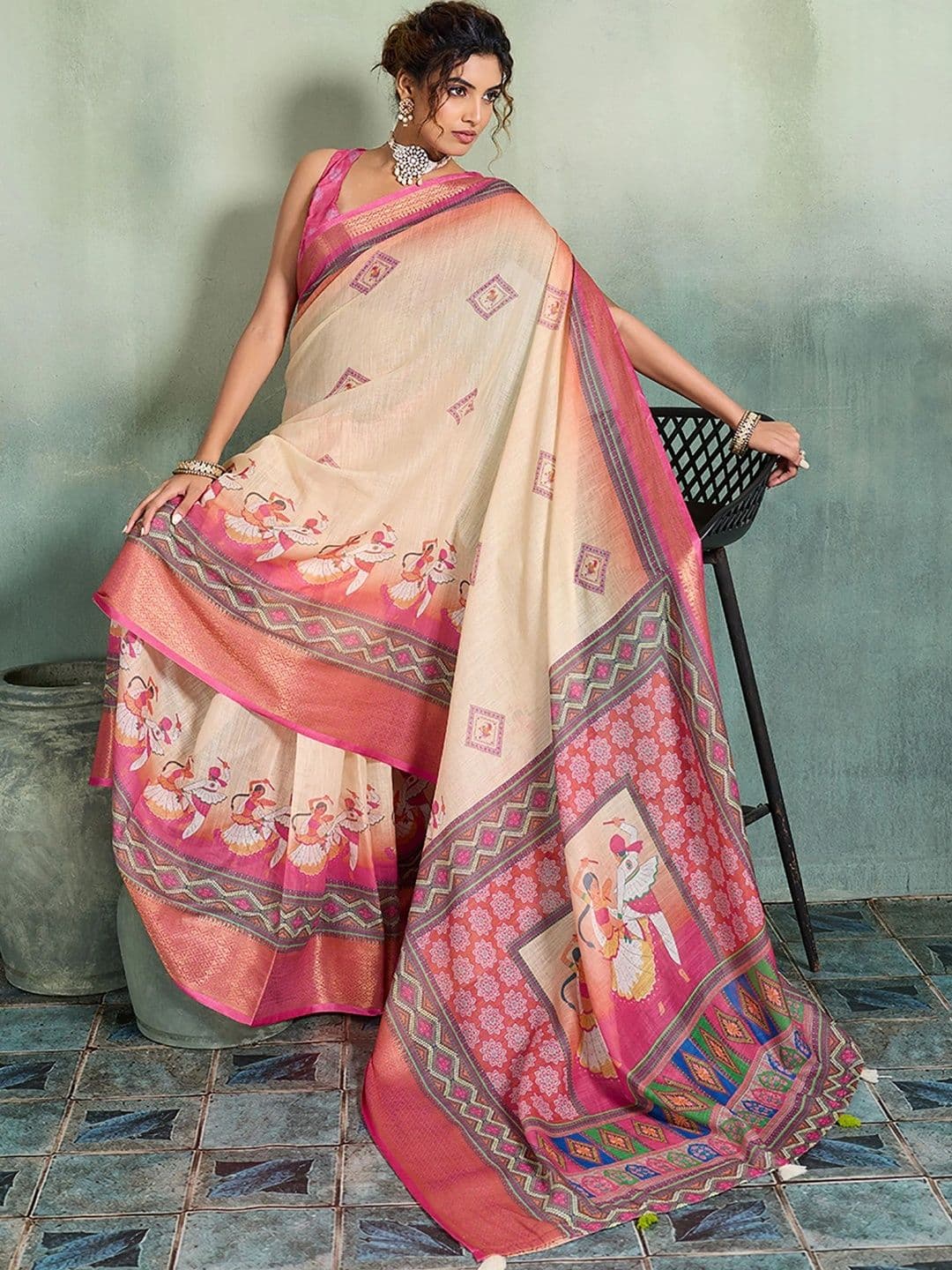AMRUTKALA SAREES Zari Designer Block Print Saree thumbnail 3