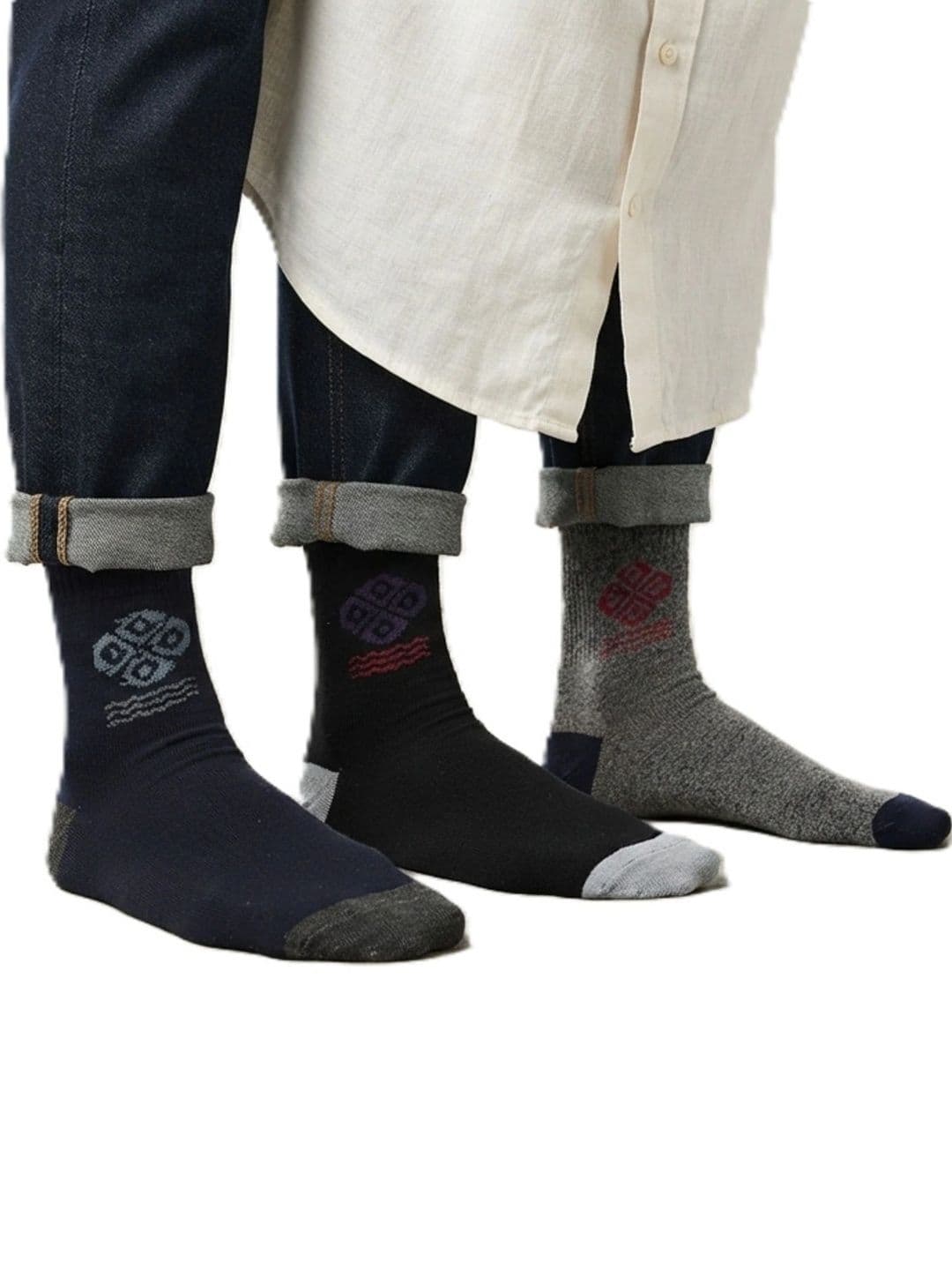 TINY HANDS Men Pack of 3 Cotton Assorted Patterned Above Ankle Socks - view 1