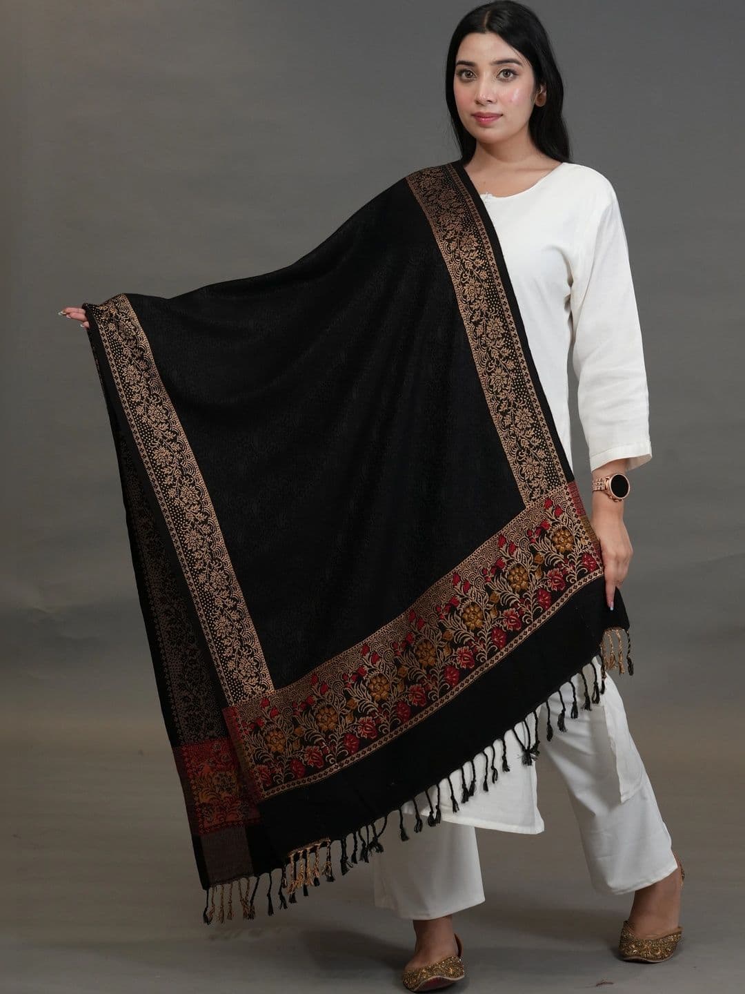 SHIFNEEN Women Ethnic Motifs Embroidered Acrylic Shawl - view 1