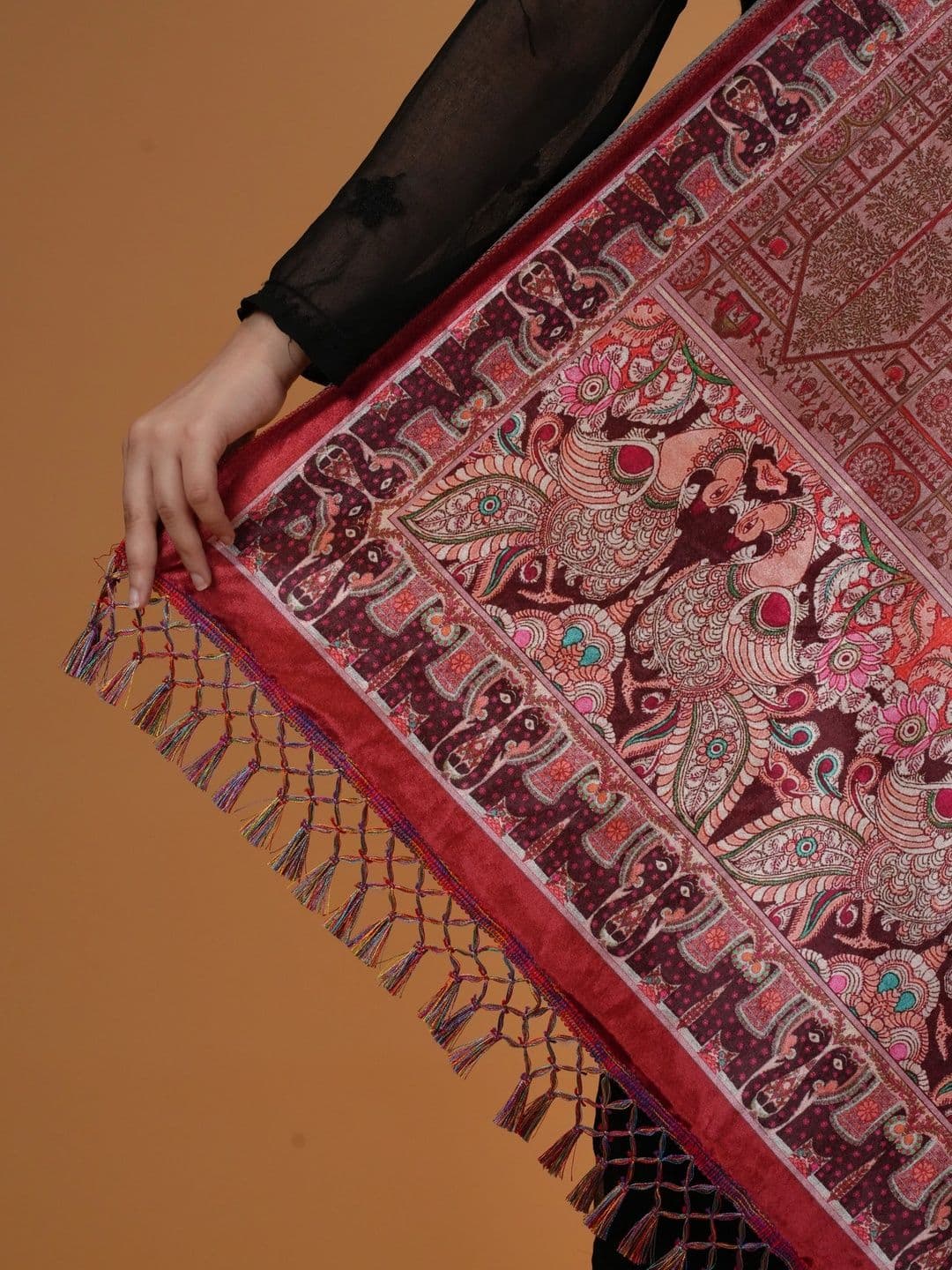SHIFNEEN Women Ethnic Motifs Printed Velvet Shawl thumbnail 2