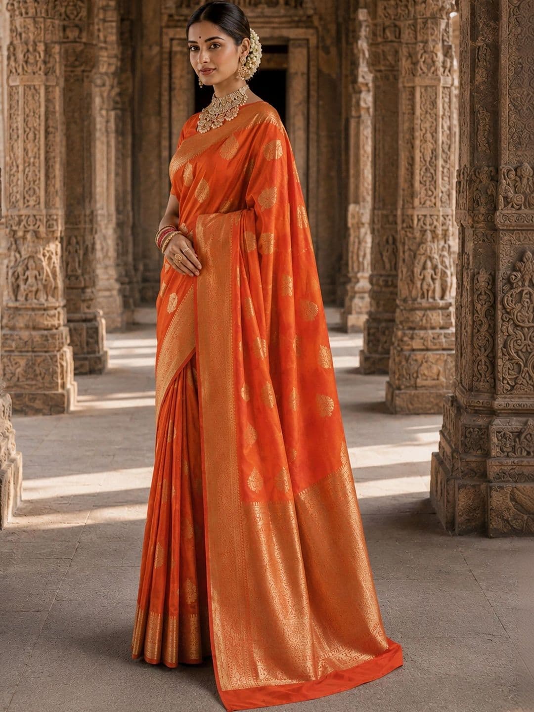 Anjaneya Sarees Woven Design Zari Silk Blend Designer Banarasi Saree thumbnail 4