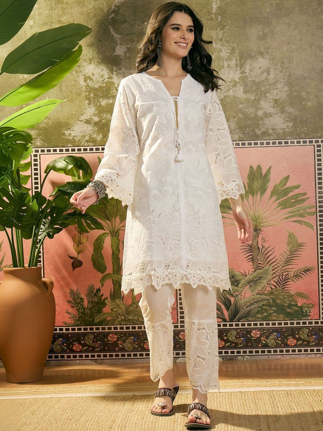 Sangria Embroidered Pure Cotton Round Neck Kurta & Trousers Kurta Set thumbnail 7