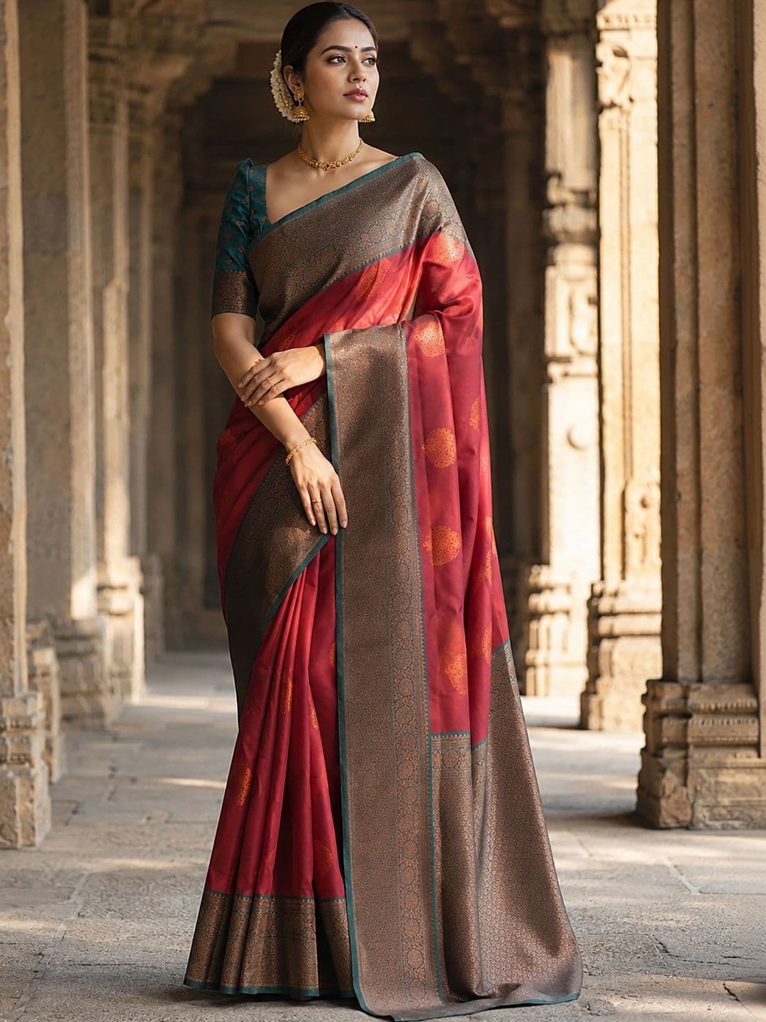 Anjaneya Sarees Woven Design Zari Silk Blend Designer Banarasi Saree - view 1