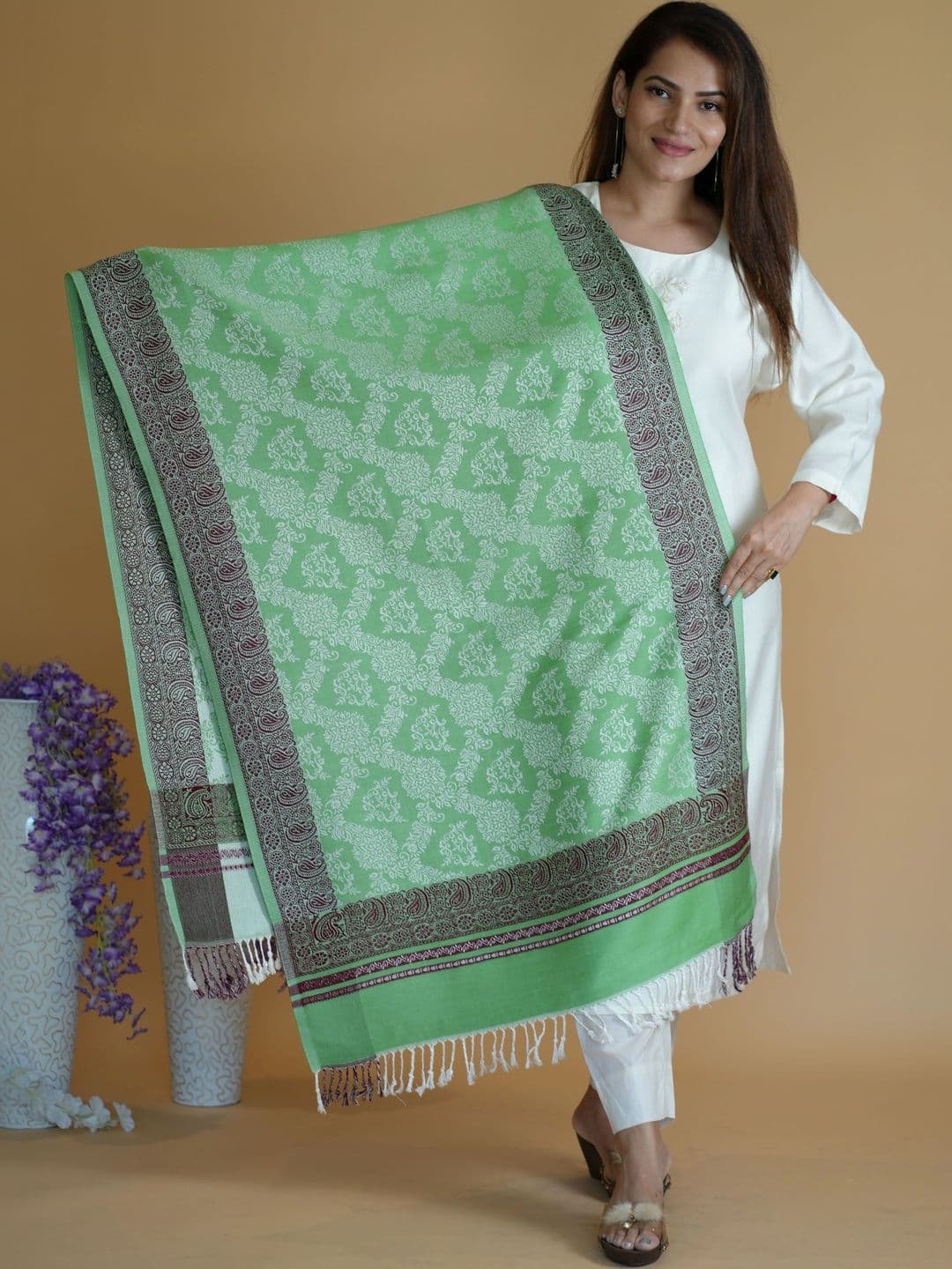 SHIFNEEN Women Ethnic Motifs Woven Design Acrylic Shawl thumbnail 4