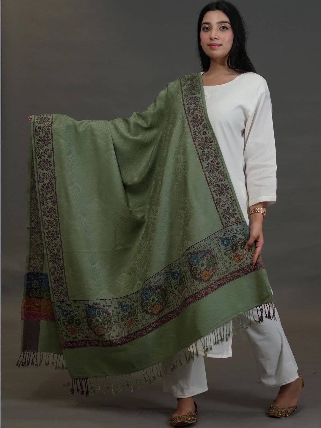 SHIFNEEN Women Ethnic Motifs Woven Design Acrylic Shawl thumbnail 2