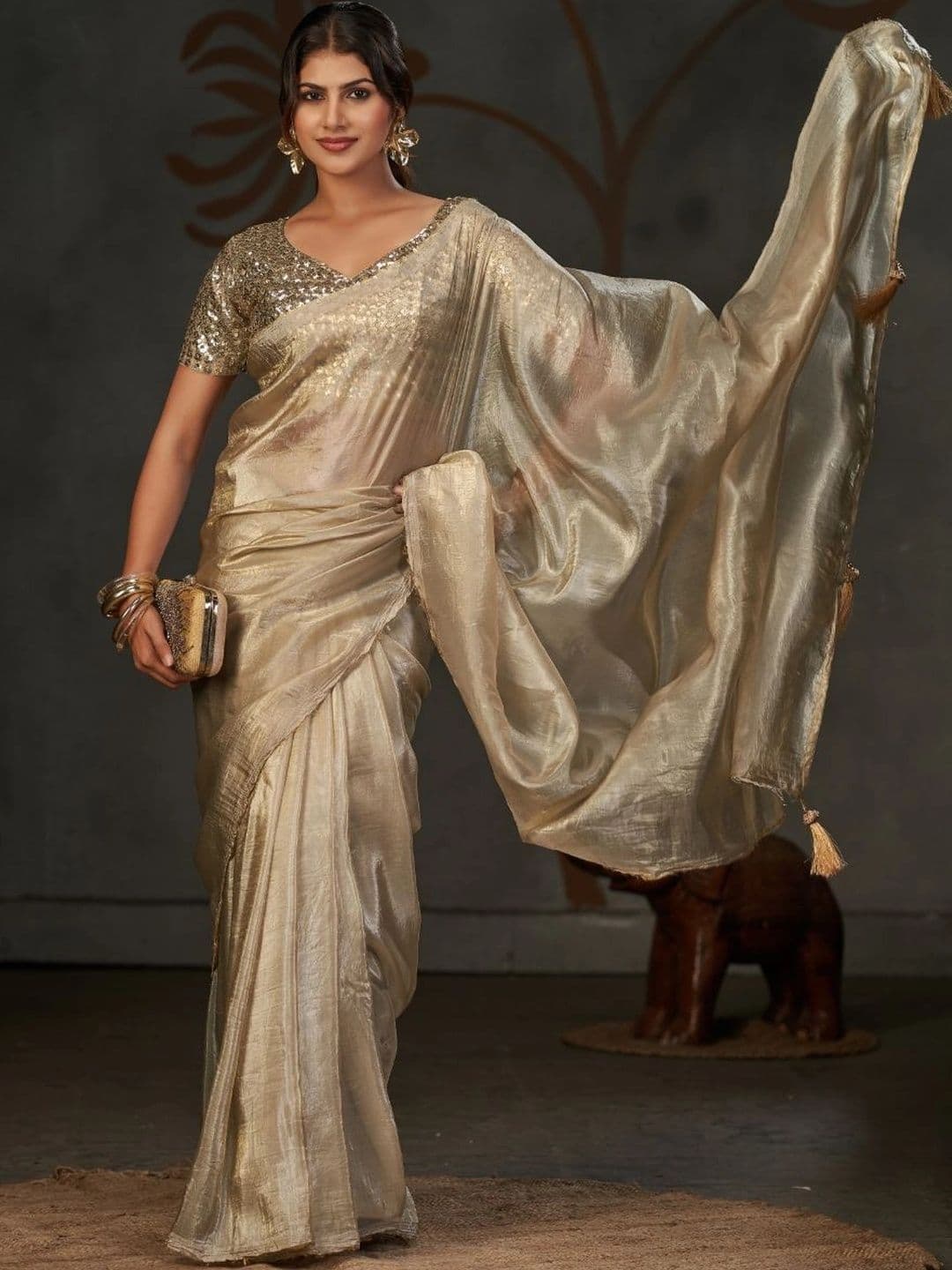Parmila Fashion Sequinned Organza Designer Saree - view 1