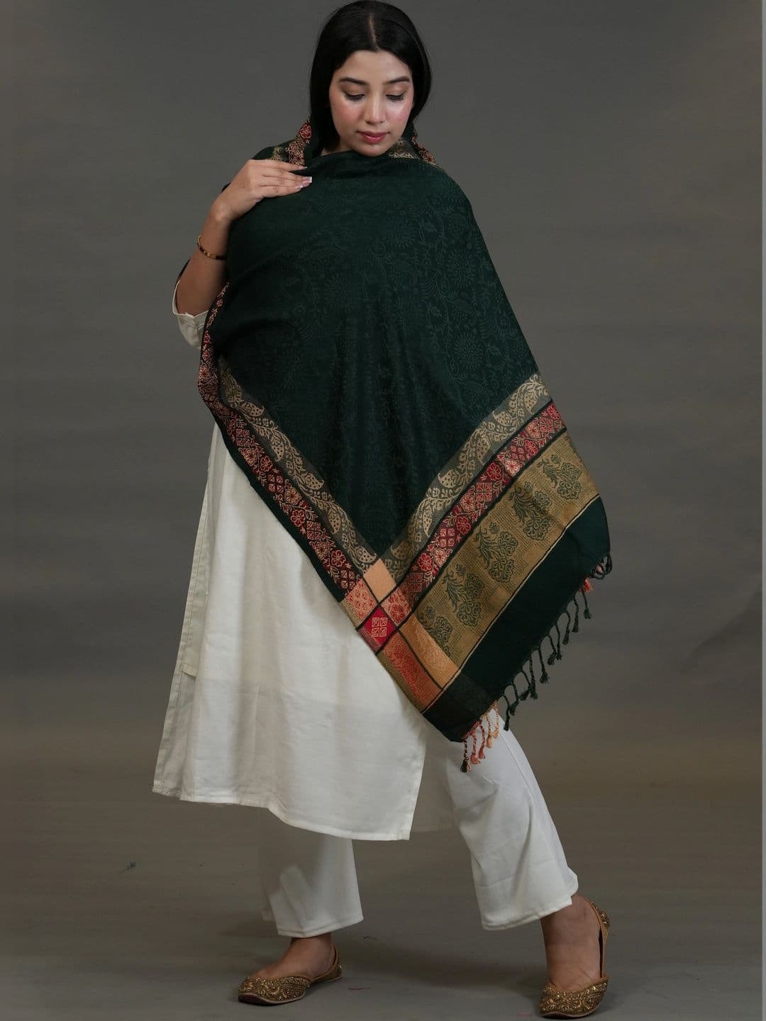 SHIFNEEN Women Floral Woven Design Acrylic Shawl - view 1
