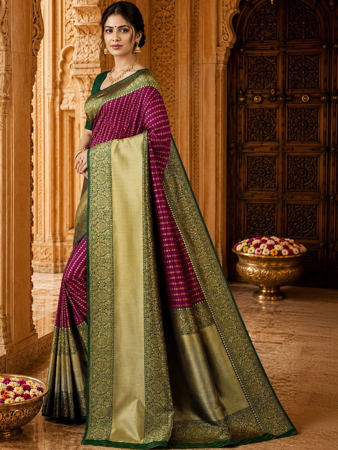 Anjaneya Sarees Woven Design Zari Silk Blend Designer Banarasi Saree thumbnail 2