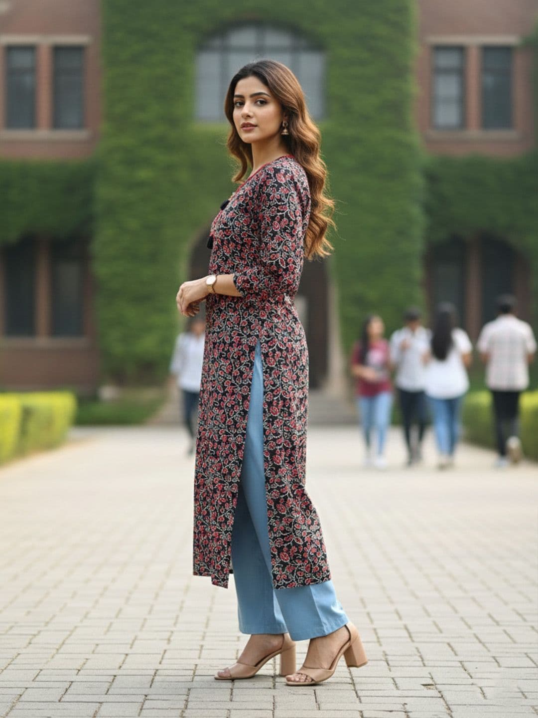KALAMIR Women Floral Printed Floral Kurta thumbnail 2