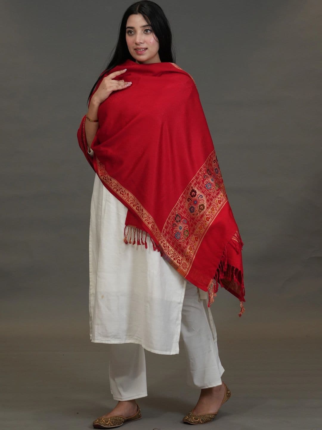 SHIFNEEN Women Ethnic Motifs Woven Design Acrylic Shawl thumbnail 2