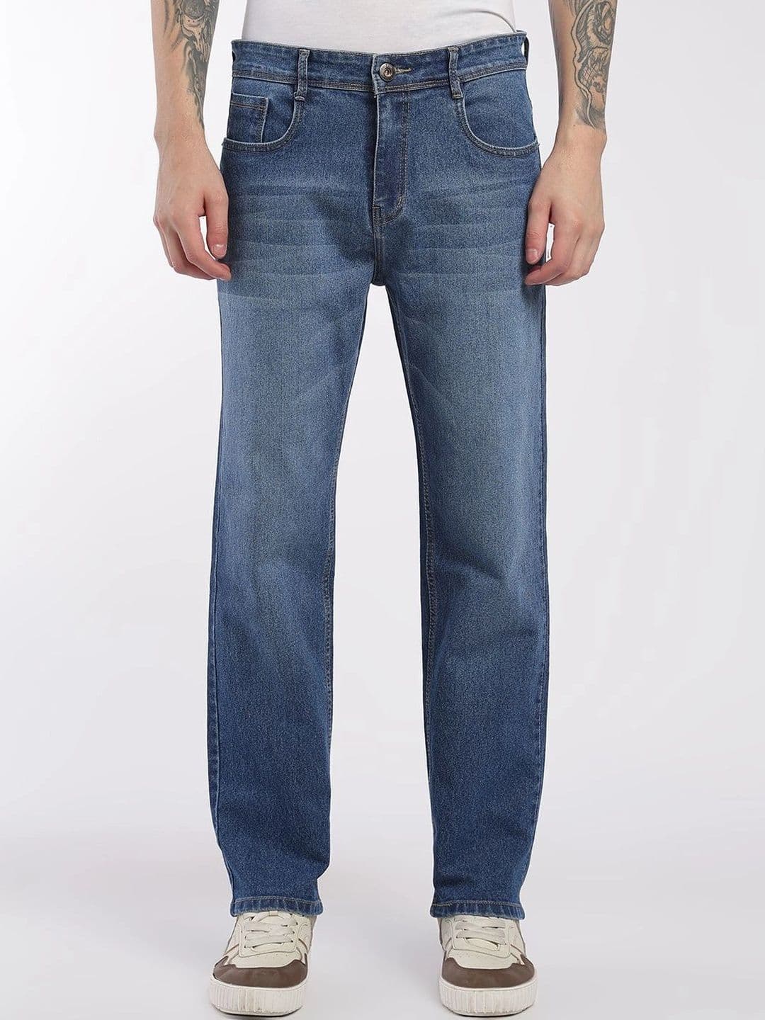 zayla Men Jean Regular Fit Mid-Rise Low Distress Light Fade Stretchable Jeans - view 1