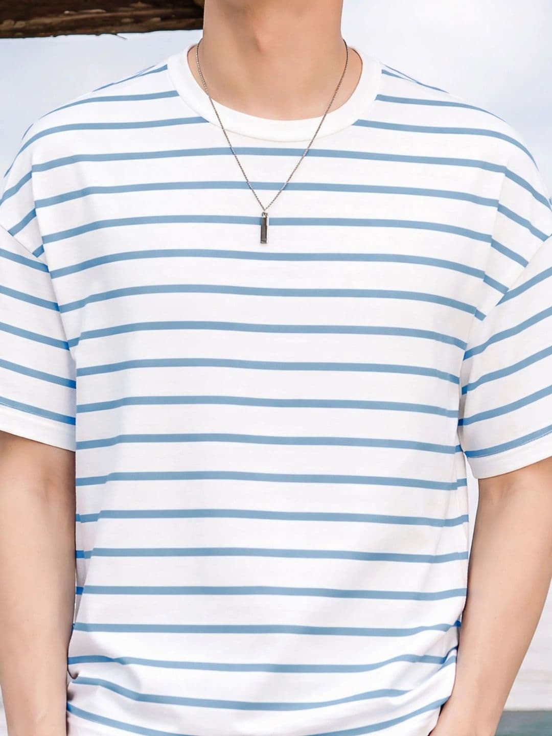 Moda rapido X TOGS & TERRE Men Striped Drop-Shoulder Sleeves Organic Cotton Blend T-shirt thumbnail 3