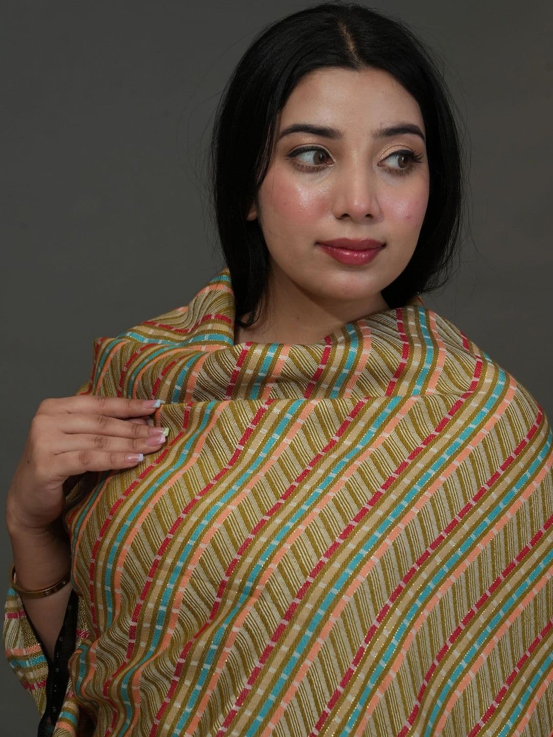 SHIFNEEN Women Geometric Woven Design Acrylic Shawl thumbnail 4
