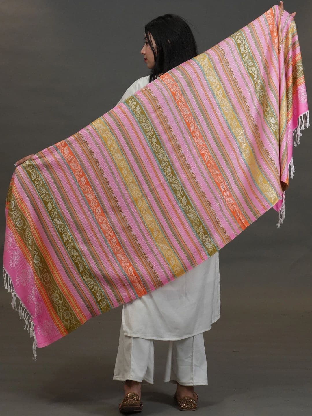 SHIFNEEN Women Striped Printed Acrylic Shawl thumbnail 5