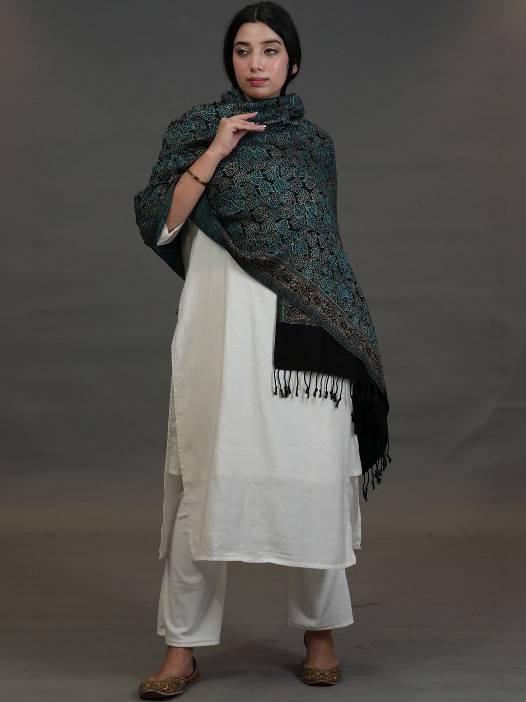 SHIFNEEN Women Ethnic Motifs Embroidered Acrylic Shawl thumbnail 5