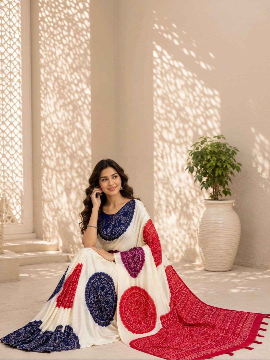DHANLAXMI SAREES Bandhani Pure Georgette Fusion Bandhani Saree thumbnail 2