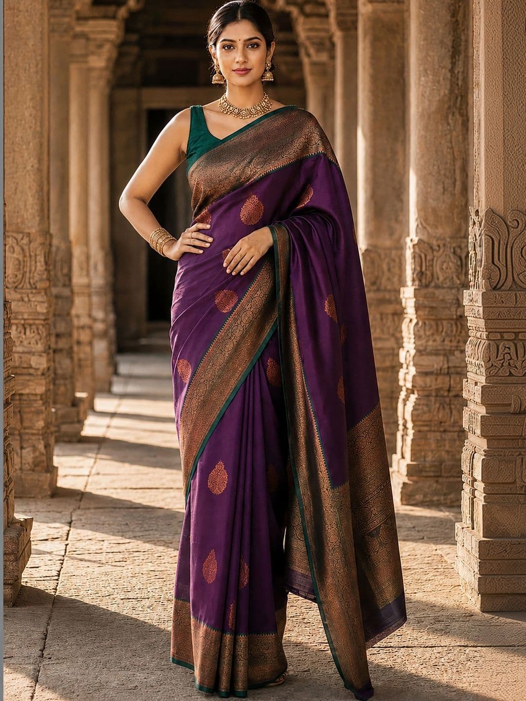 Dhaaga Ghar Woven Design Zari Silk Blend Designer Banarasi Saree thumbnail 3