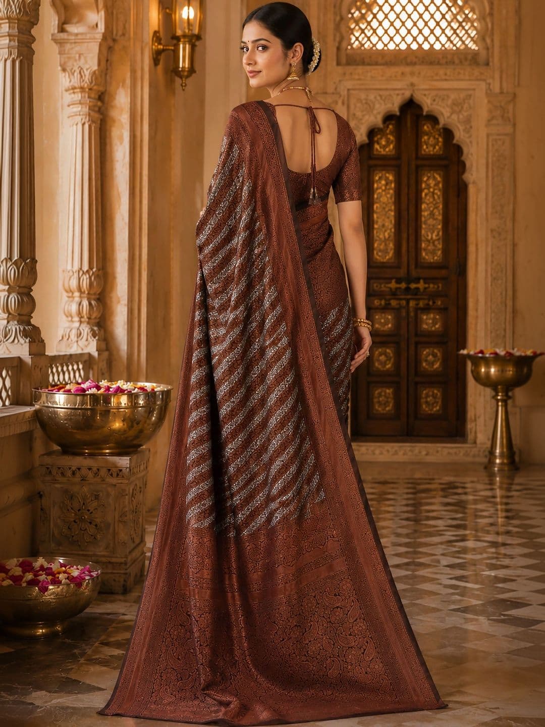 Anjaneya Sarees Woven Design Zari Silk Blend Designer Banarasi Saree thumbnail 5