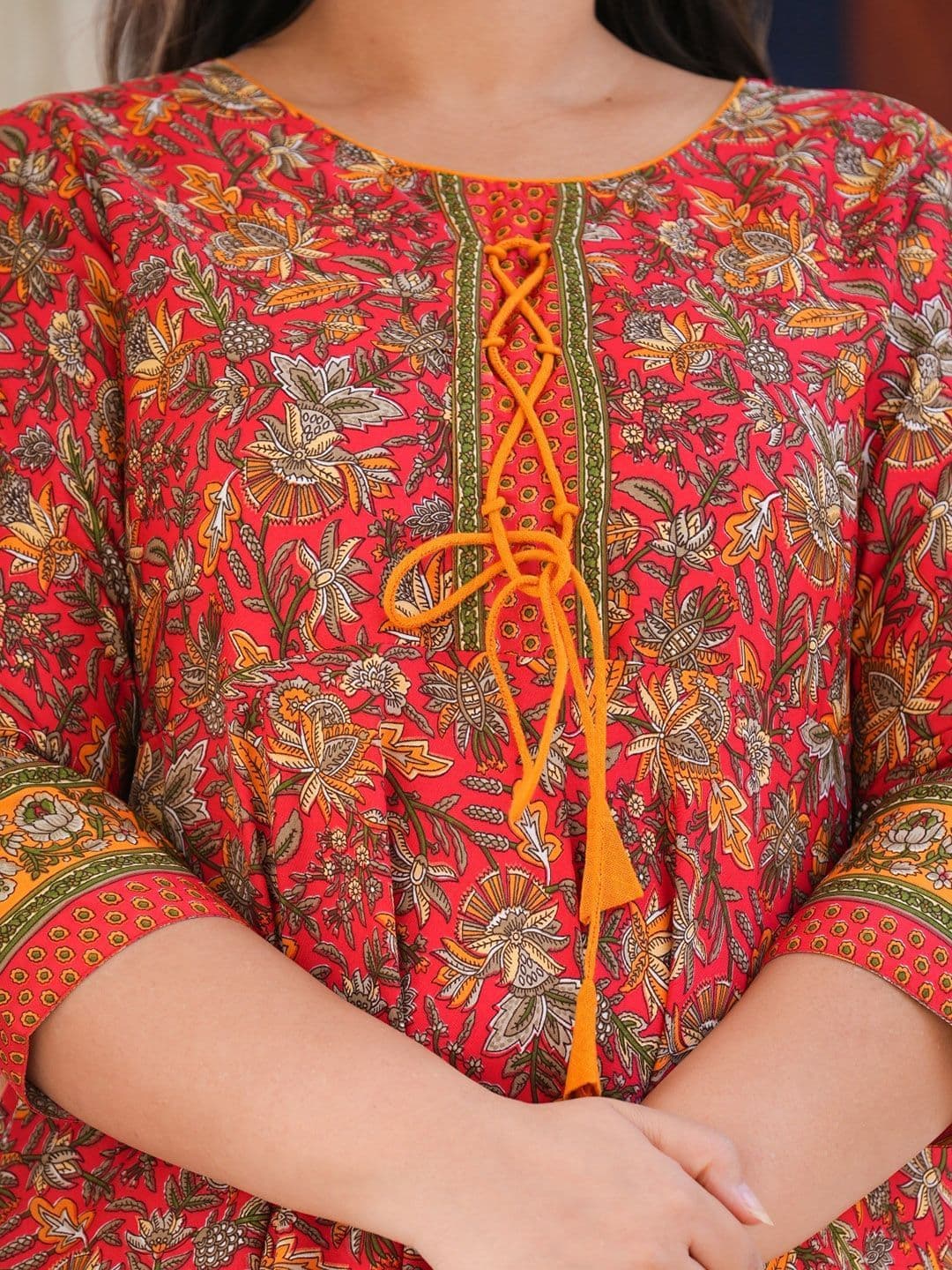 KALINI Plus Size Floral Printed Round Neck Anarkali Kurta thumbnail 5