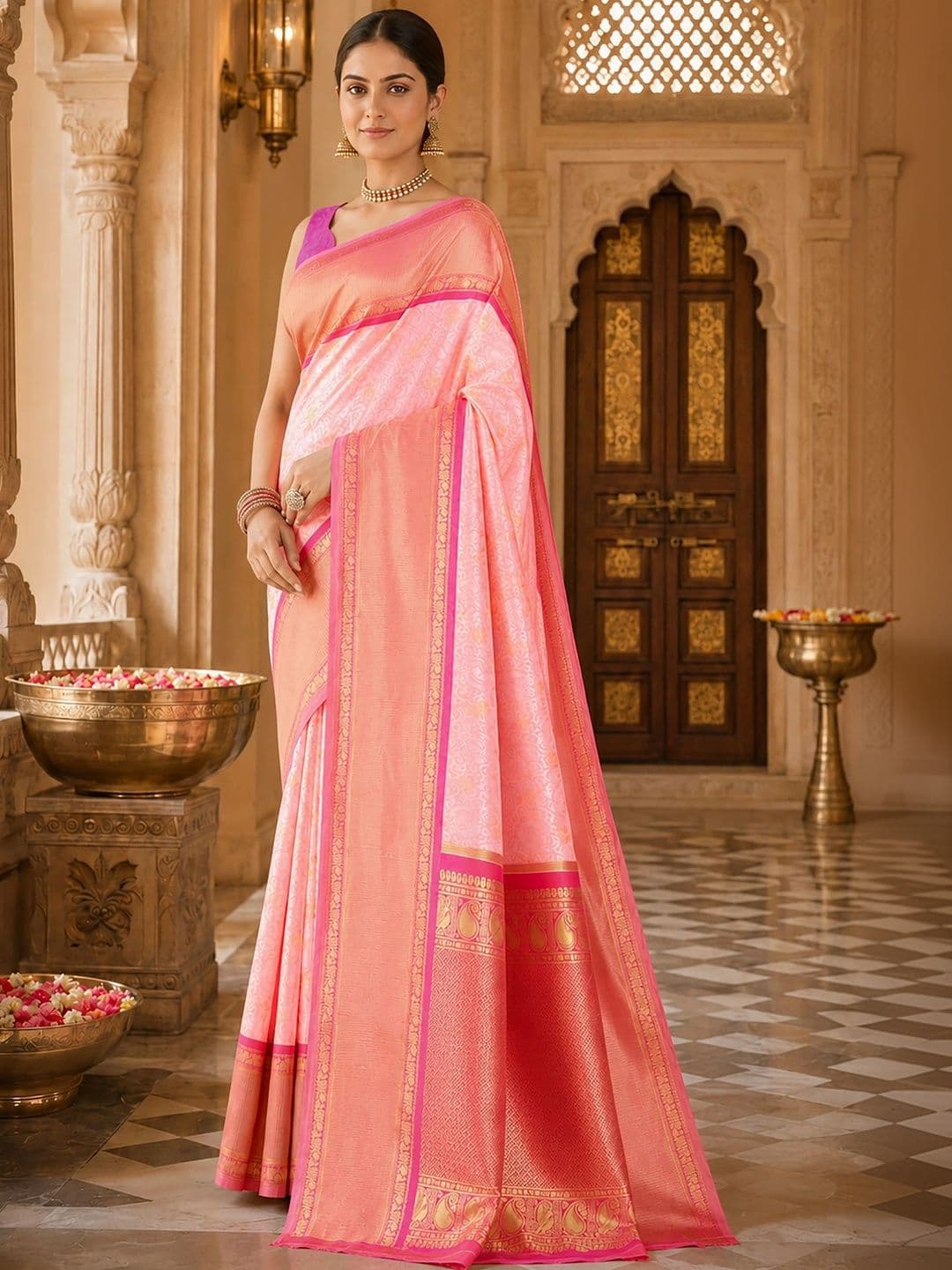 Anjaneya Sarees Woven Design Zari Silk Blend Designer Banarasi Saree thumbnail 3