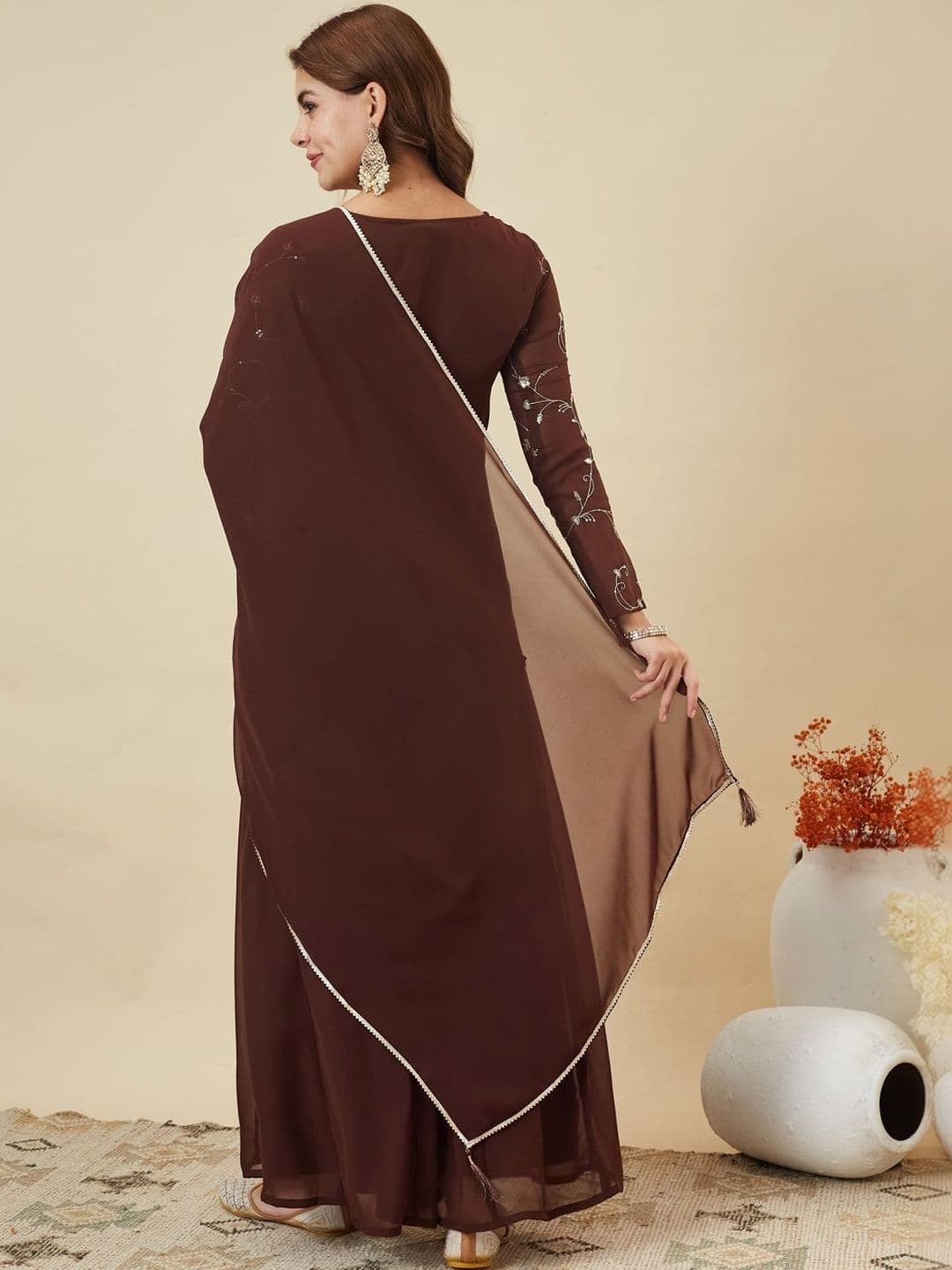 MOKOSH Women Ethnic Motifs Embroidered Regular Thread Work Kurta with Palazzos & With Dupatta thumbnail 4
