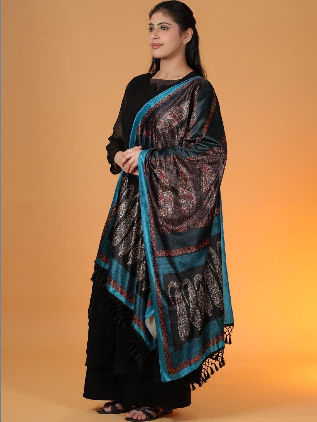 SHIFNEEN Women Paisley Printed Velvet Shawl thumbnail 4