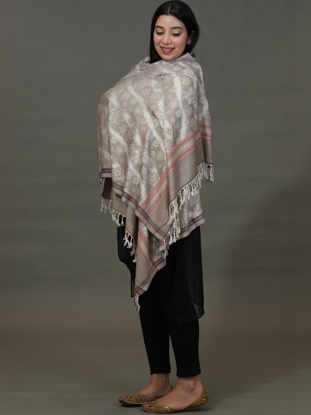 SHIFNEEN Women Floral Woven Design Acrylic Shawl thumbnail 5