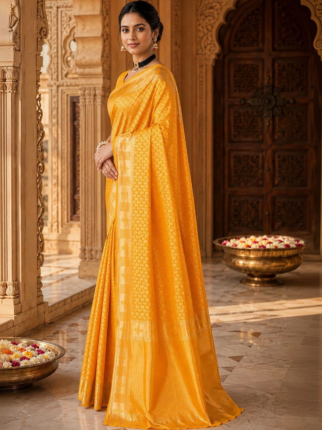 Anjaneya Sarees Woven Design Zari Silk Blend Designer Banarasi Saree thumbnail 3