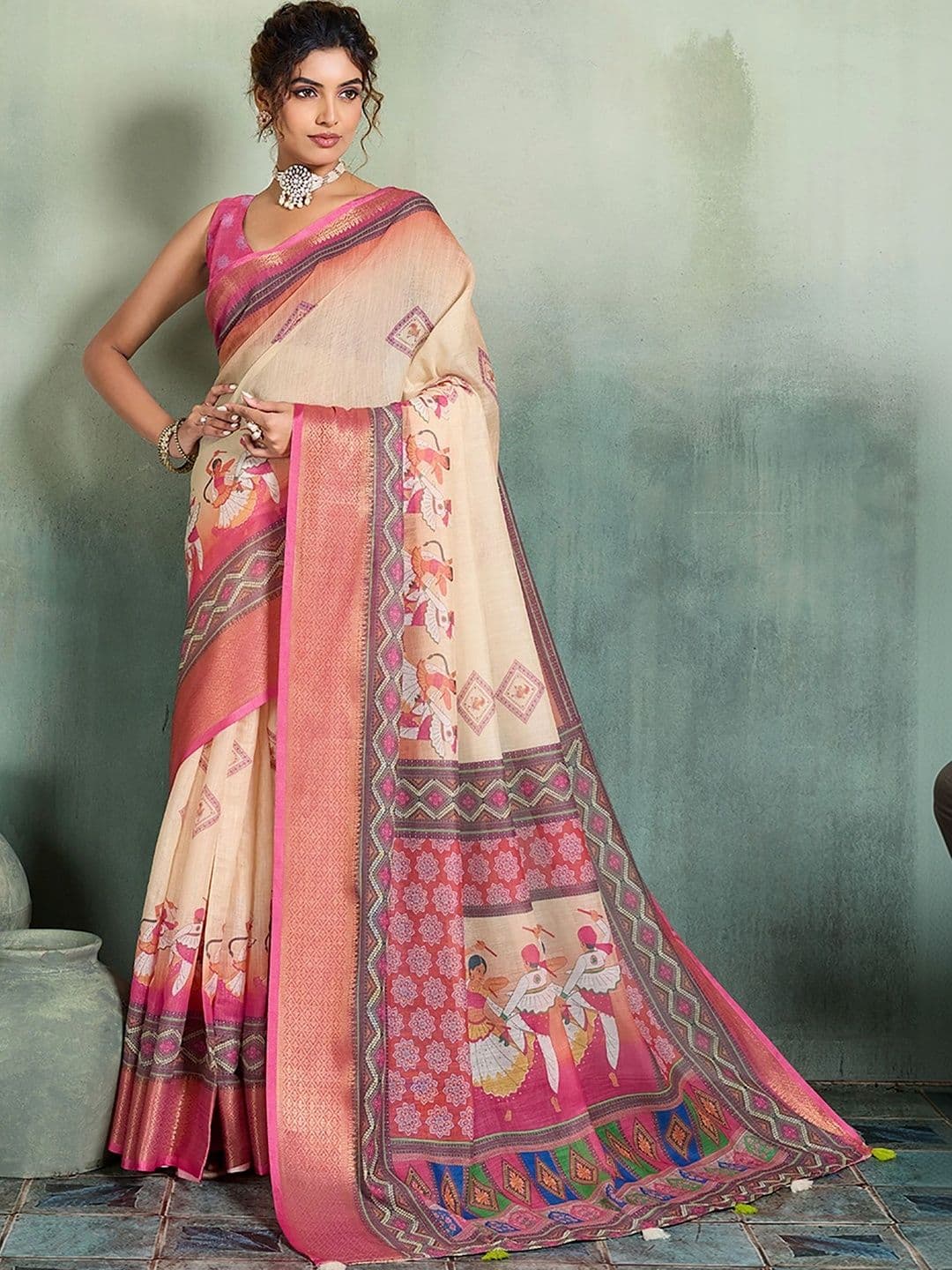 AMRUTKALA SAREES Zari Designer Block Print Saree - view 1