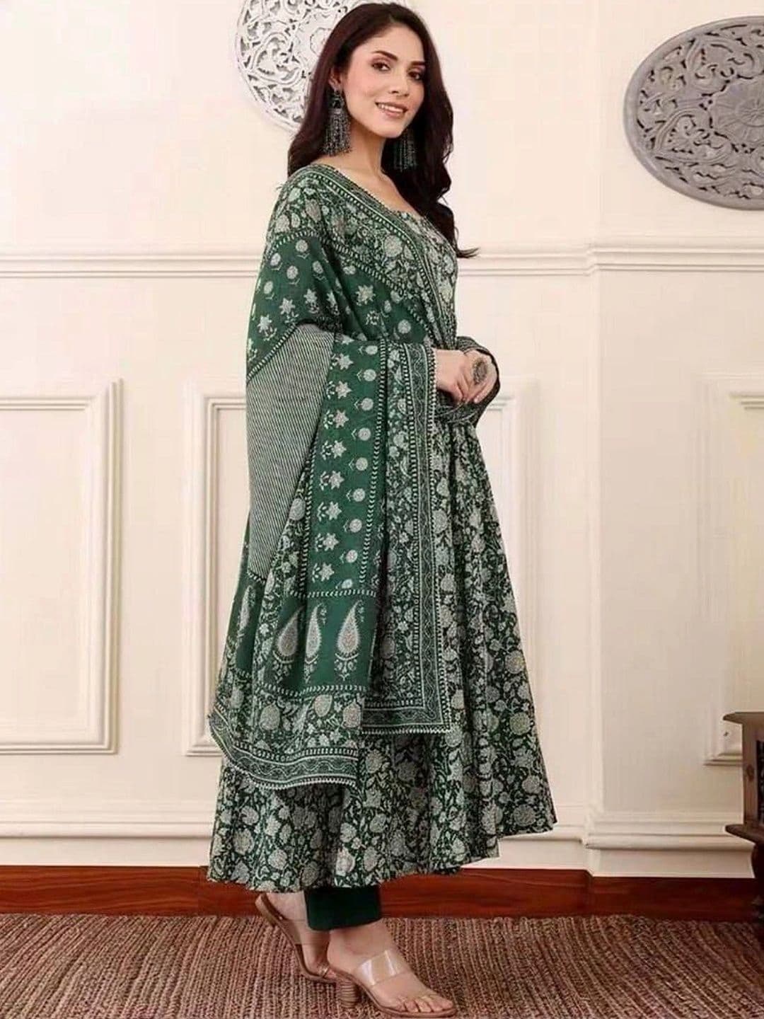 Mogra Designs Women Ethnic Motifs Printed Regular Kurta with Trousers & With Dupatta thumbnail 4