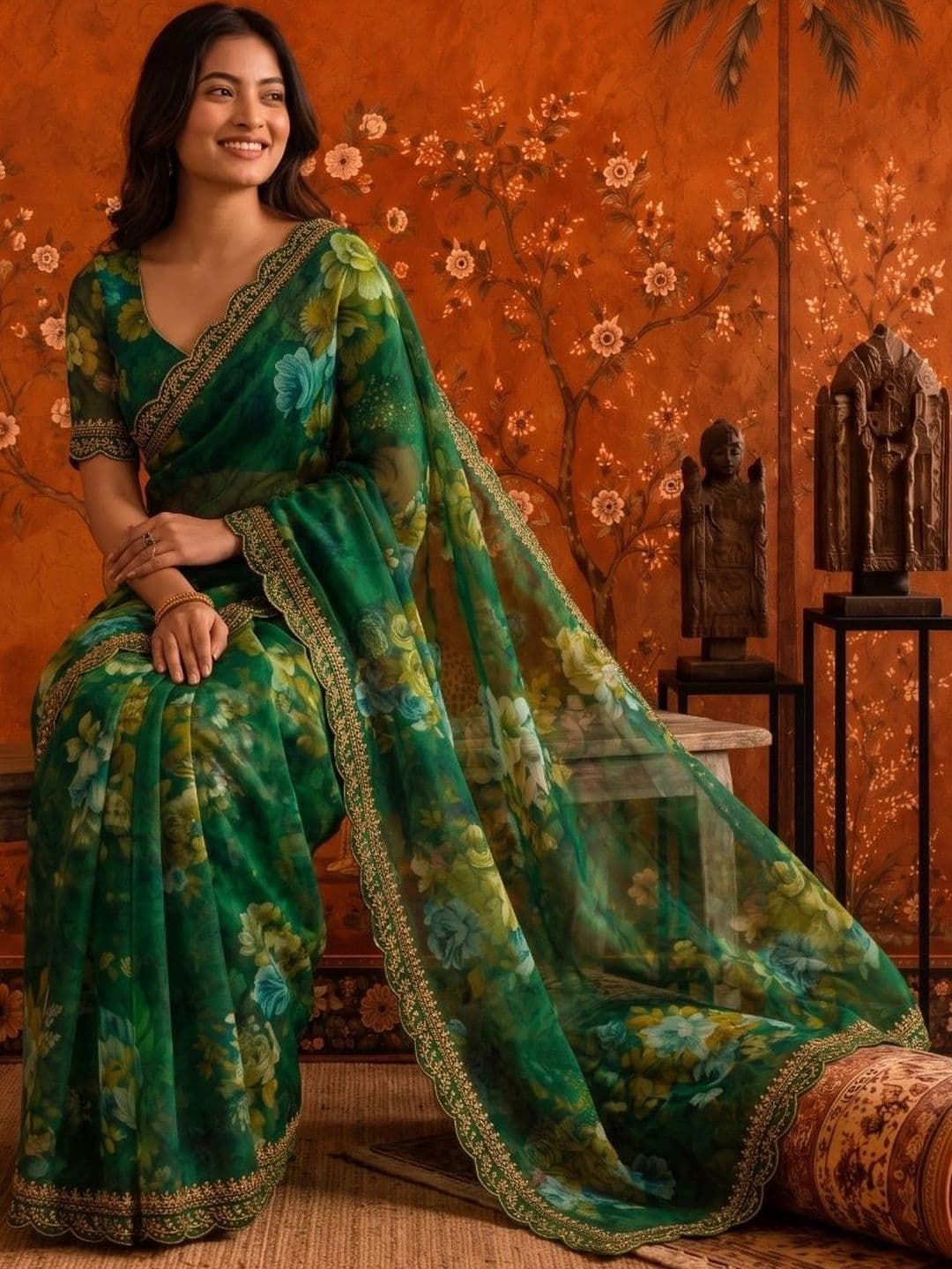 Sangria Floral Embroidered Poly Georgette Saree thumbnail 6