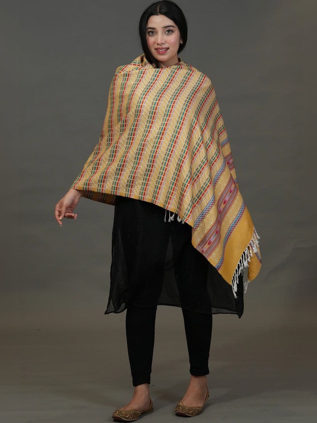 SHIFNEEN Women Geometric Woven Design Acrylic Shawl thumbnail 3