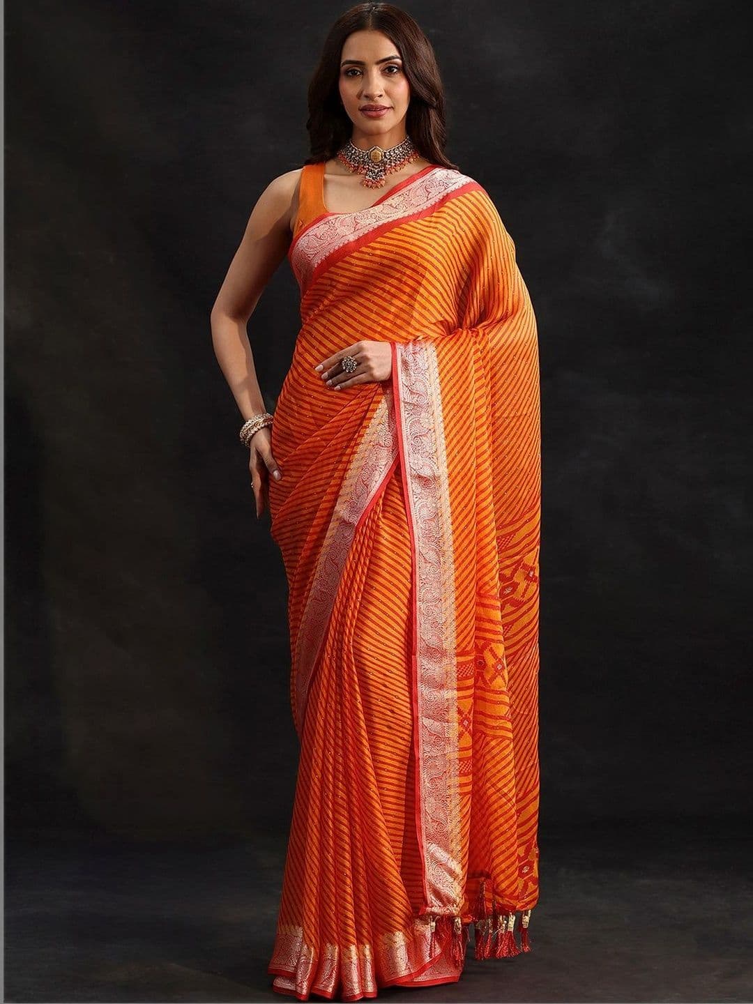 Libas Leheriya Zari Pure Chiffon Saree thumbnail 3