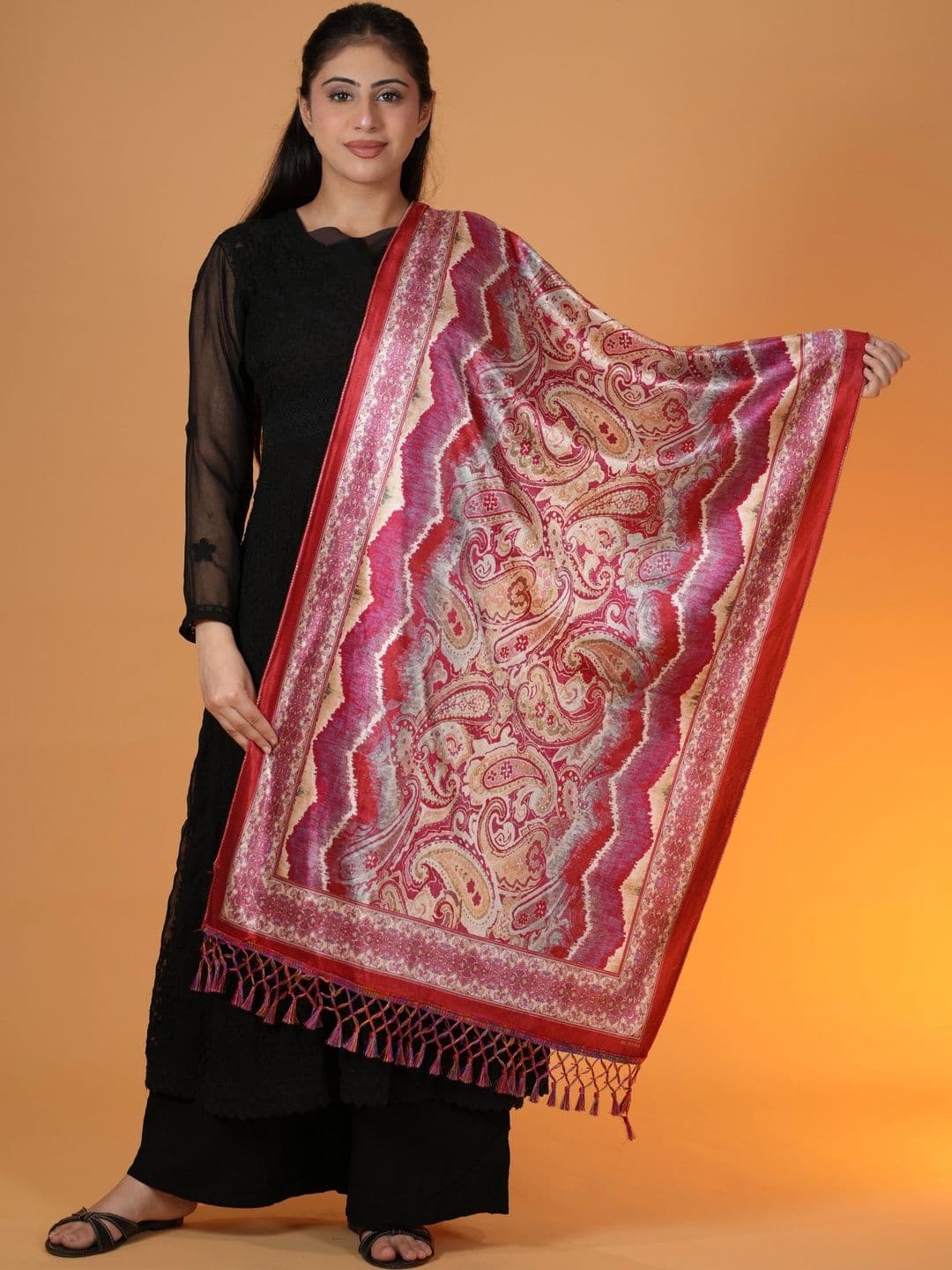 SHIFNEEN Women Paisley Printed Velvet Shawl - view 1