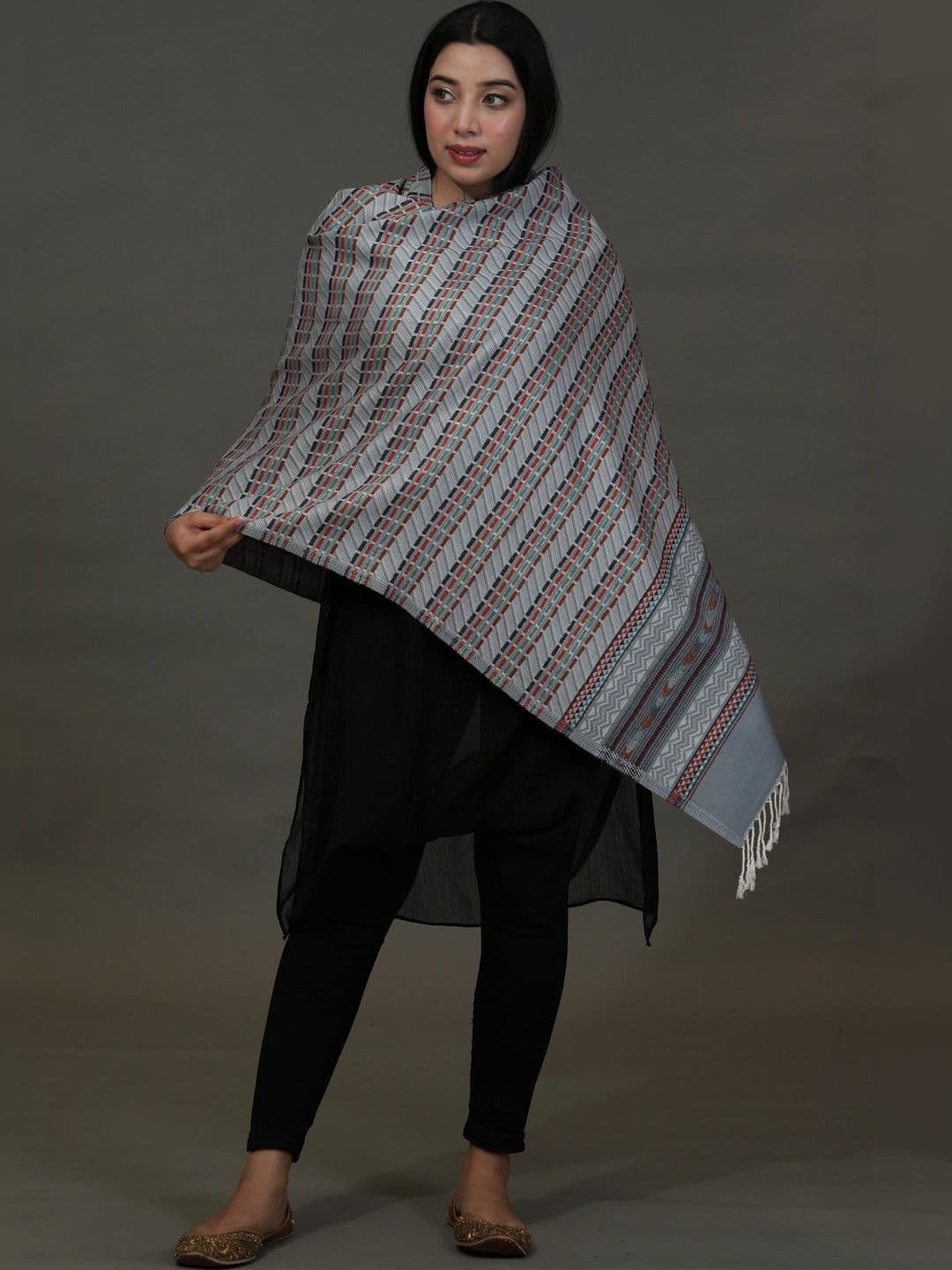 SHIFNEEN Women Geometric Woven Design Acrylic Shawl thumbnail 3