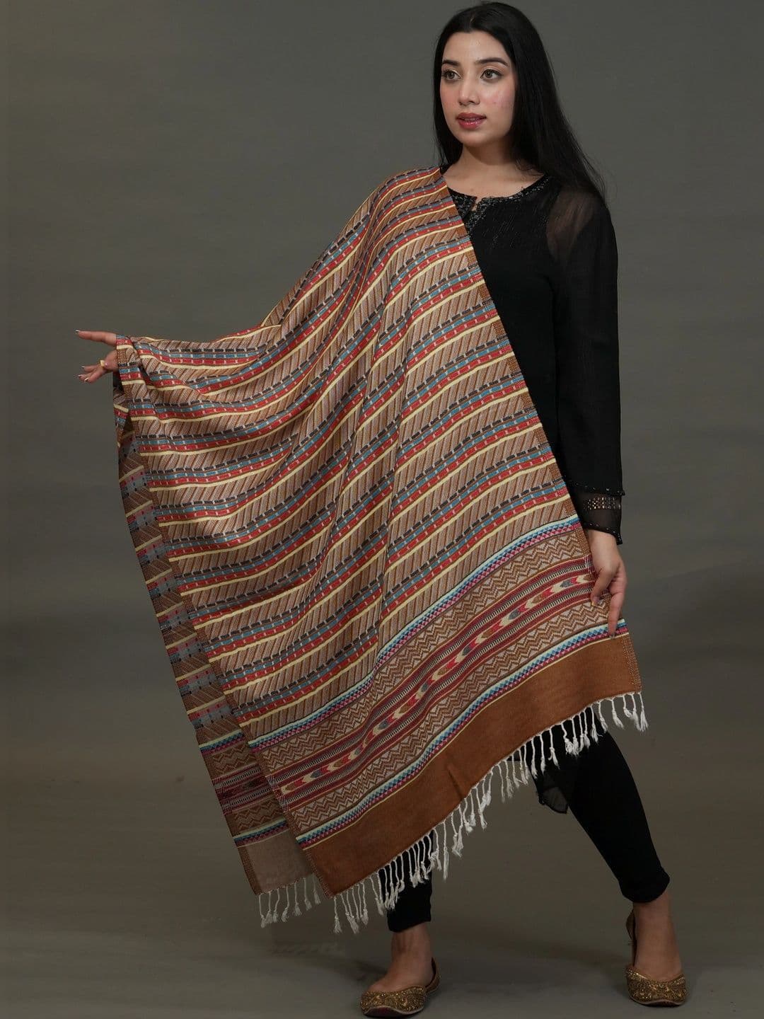 SHIFNEEN Women Geometric Woven Design Acrylic Shawl - view 1