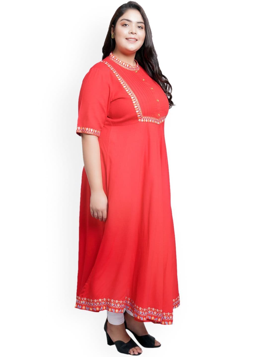 KALINI Thread Work Pintucks Plus Size Anarkali Kurta thumbnail 3