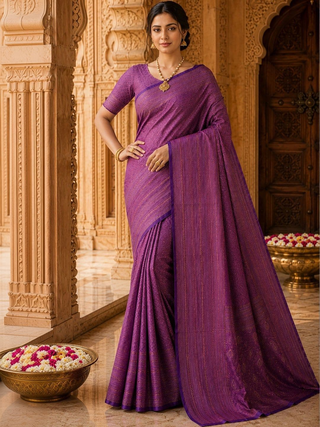Anjaneya Sarees Woven Design Zari Silk Blend Designer Banarasi Saree thumbnail 3