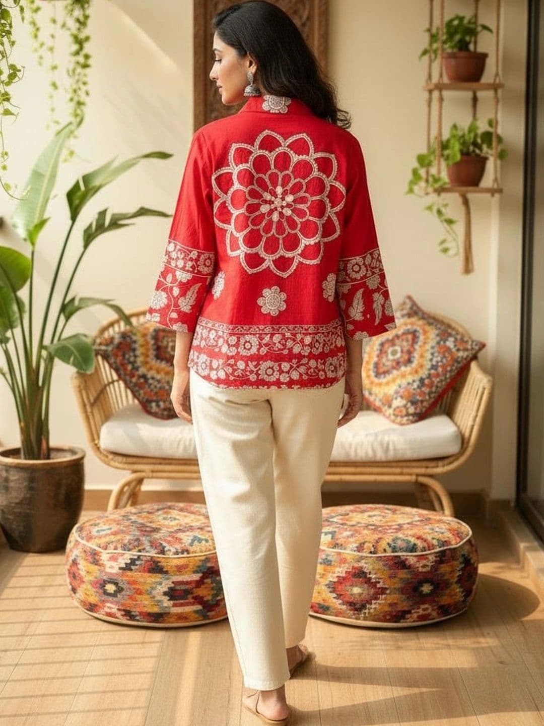Anouk Floral Embroidered Shirt Collar Pure Cotton Blend Kurti thumbnail 2