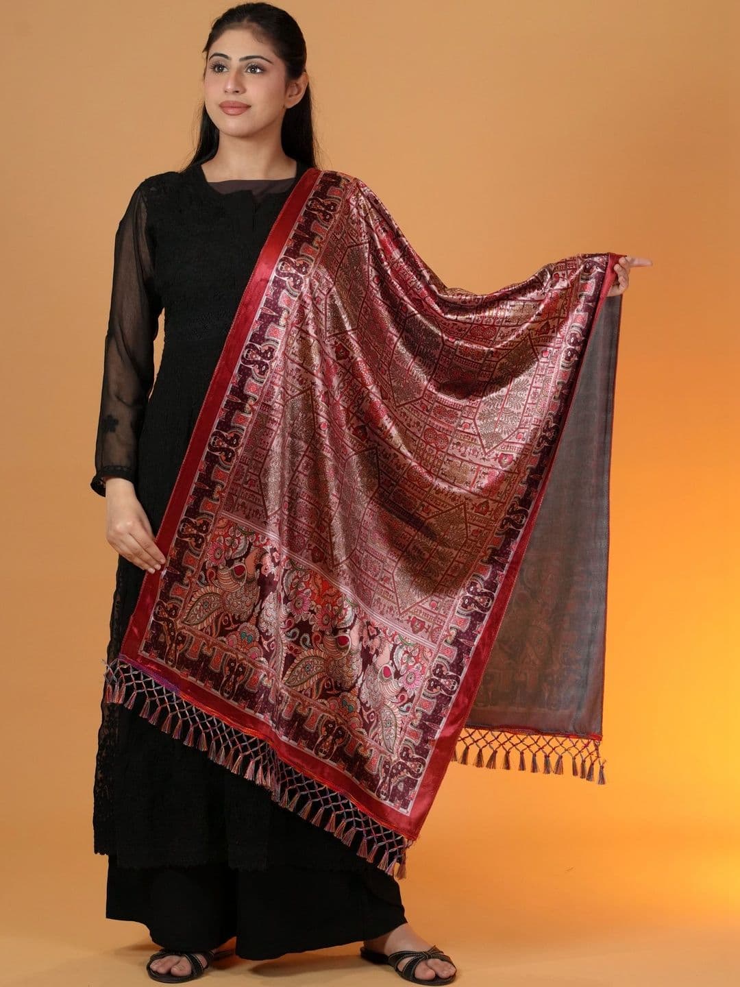 SHIFNEEN Women Ethnic Motifs Printed Velvet Shawl - view 1
