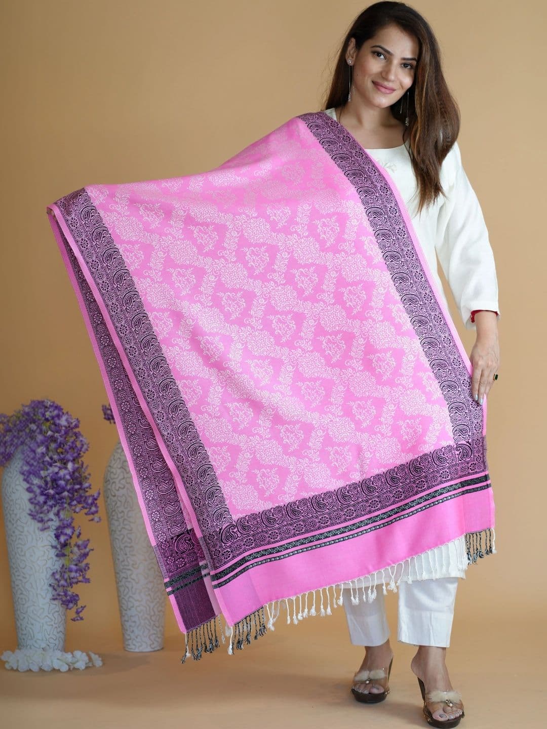 SHIFNEEN Women Paisley Woven Design Acrylic Shawl thumbnail 2
