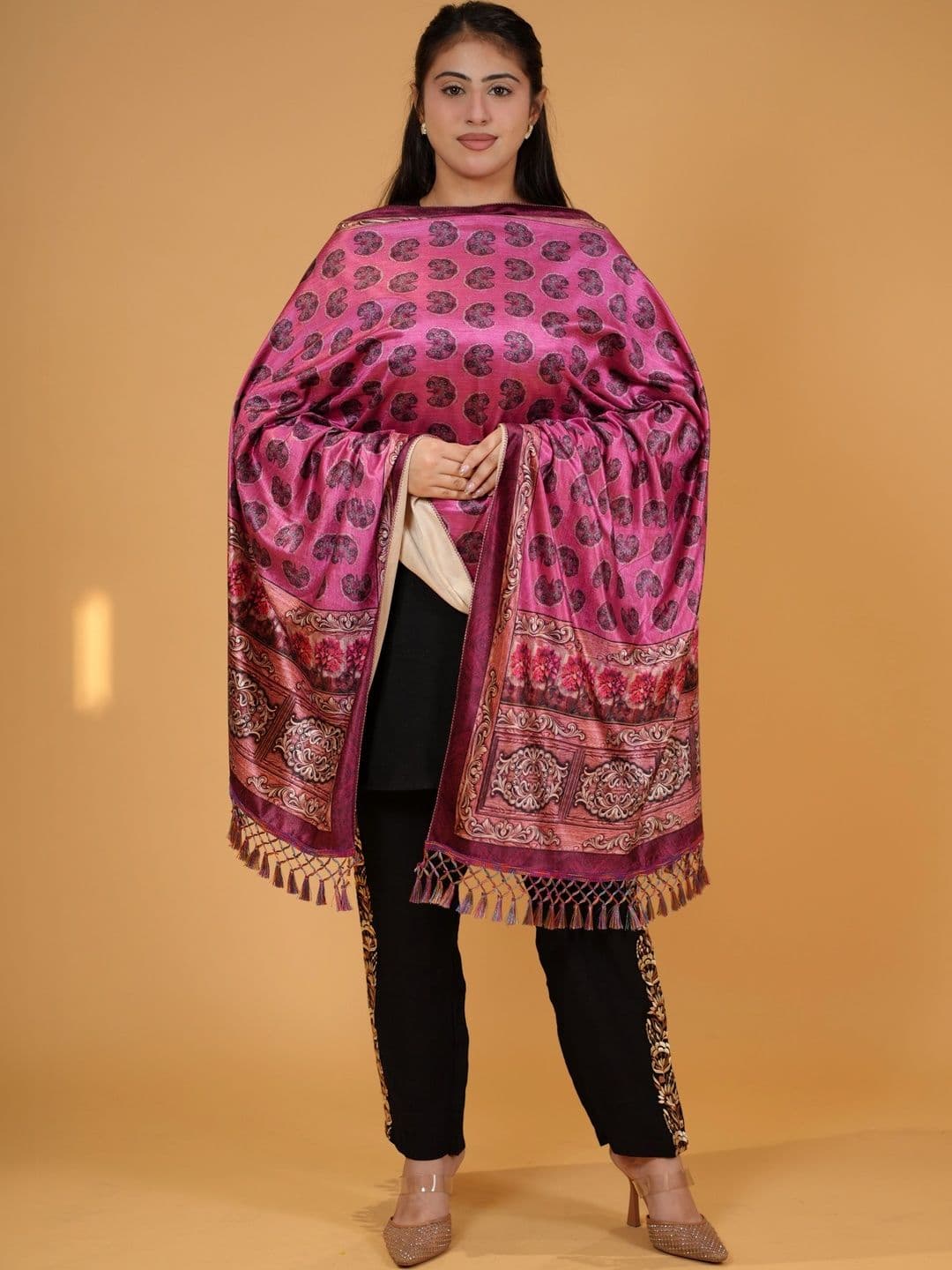SHIFNEEN Women Ethnic Motifs Printed Velvet Shawl - view 1
