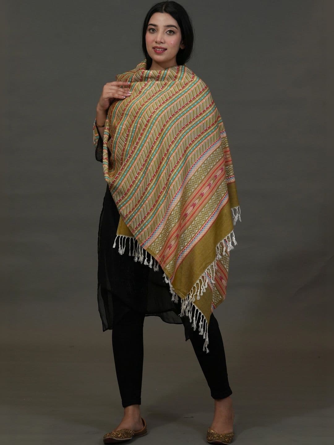 SHIFNEEN Women Geometric Woven Design Acrylic Shawl thumbnail 2