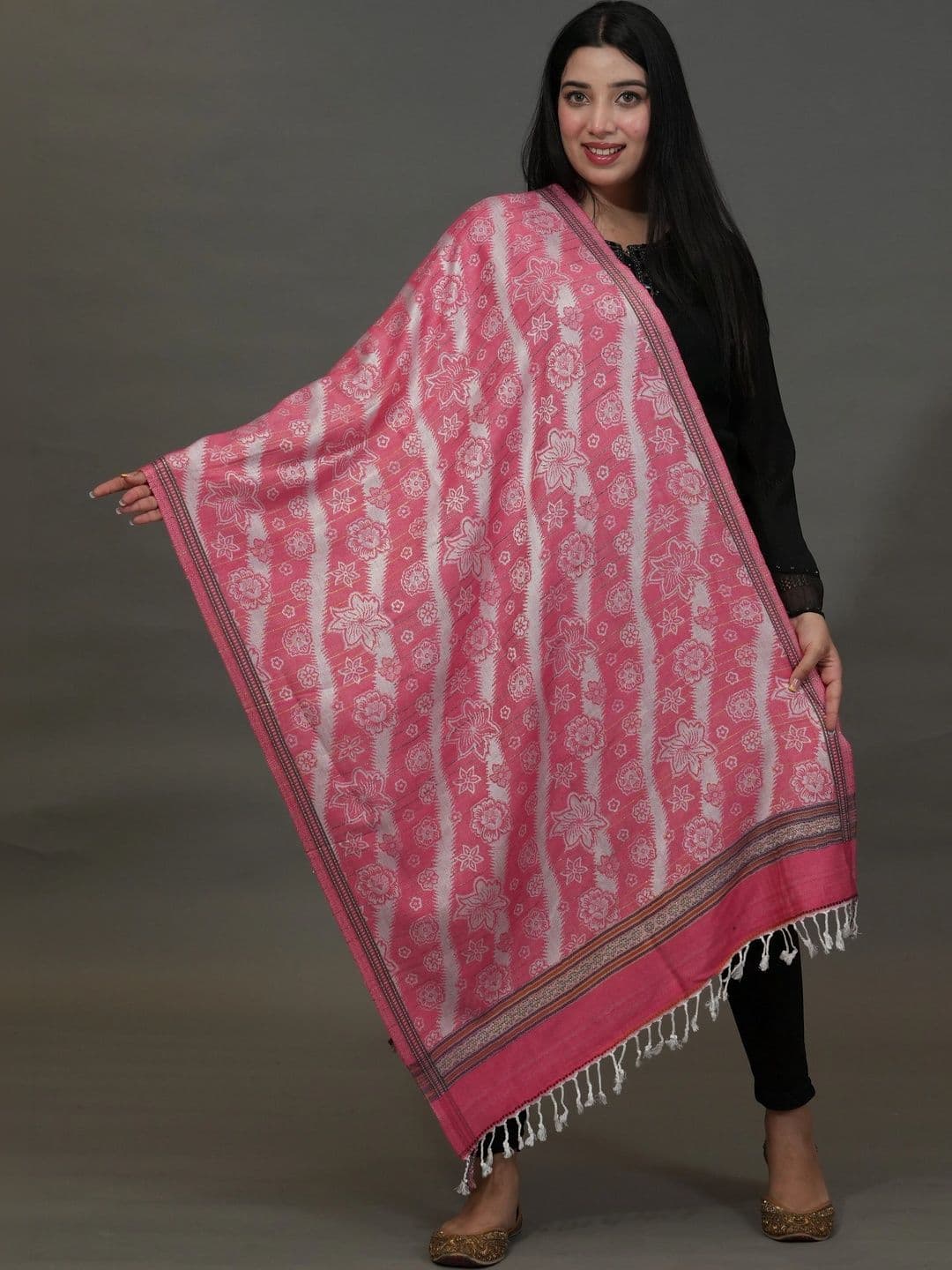 SHIFNEEN Women Floral Woven Design Acrylic Shawl - view 1