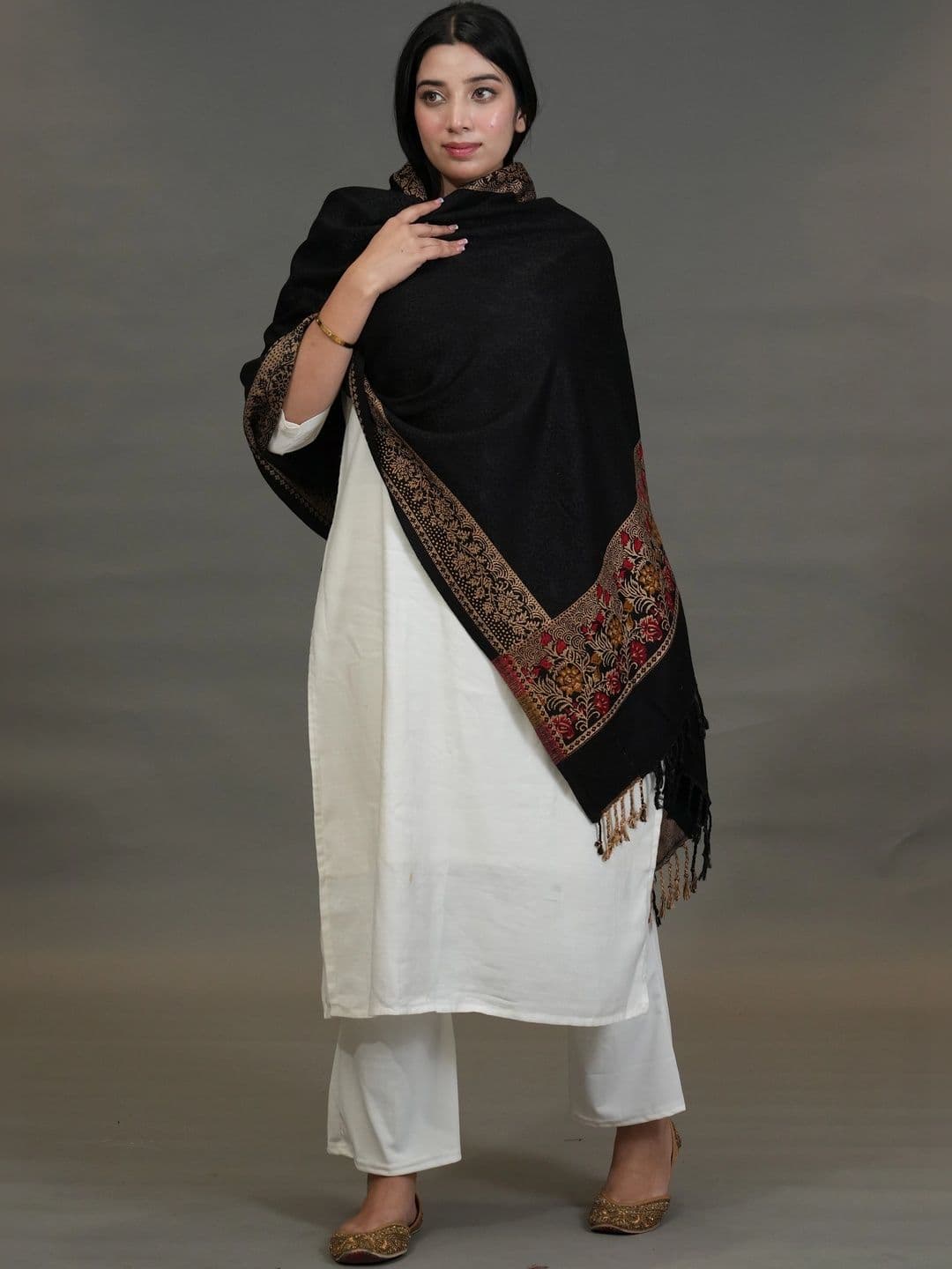 SHIFNEEN Women Ethnic Motifs Embroidered Acrylic Shawl thumbnail 4