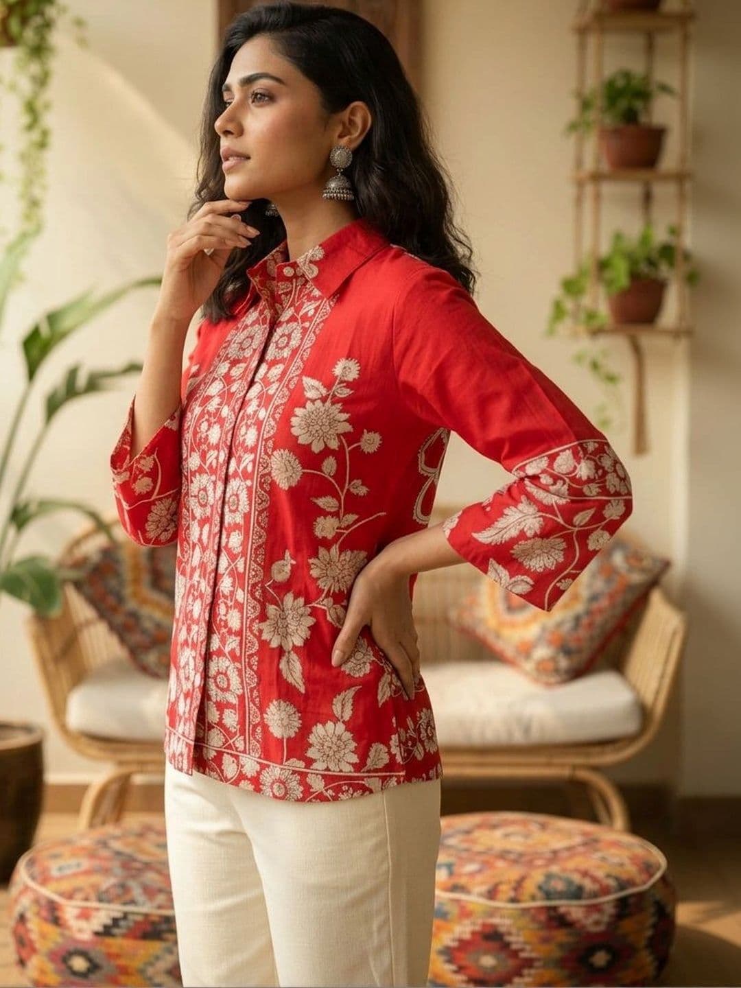 Anouk Floral Embroidered Shirt Collar Pure Cotton Blend Kurti thumbnail 6