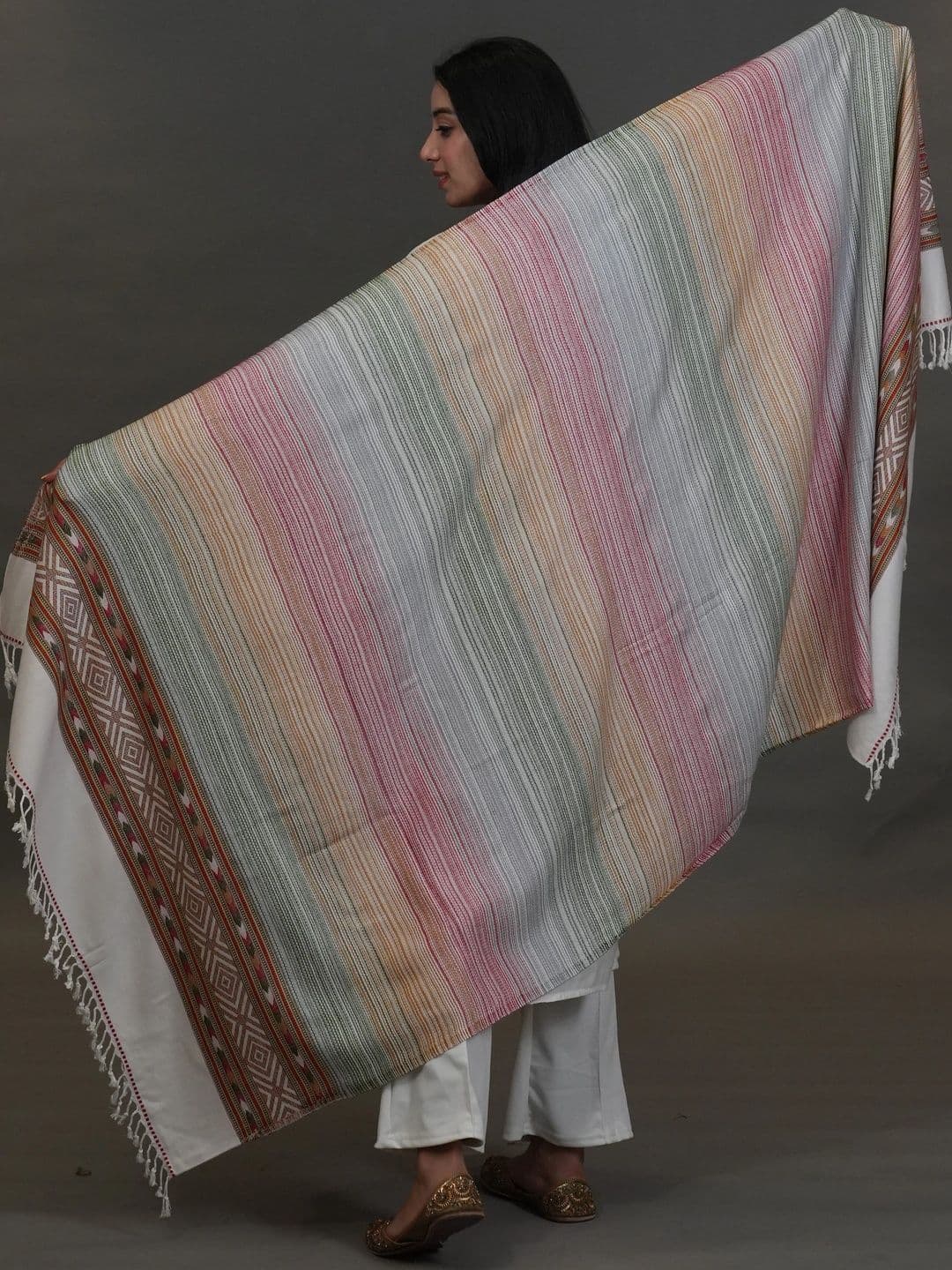 SHIFNEEN Women Geometric Woven Design Acrylic Shawl thumbnail 3