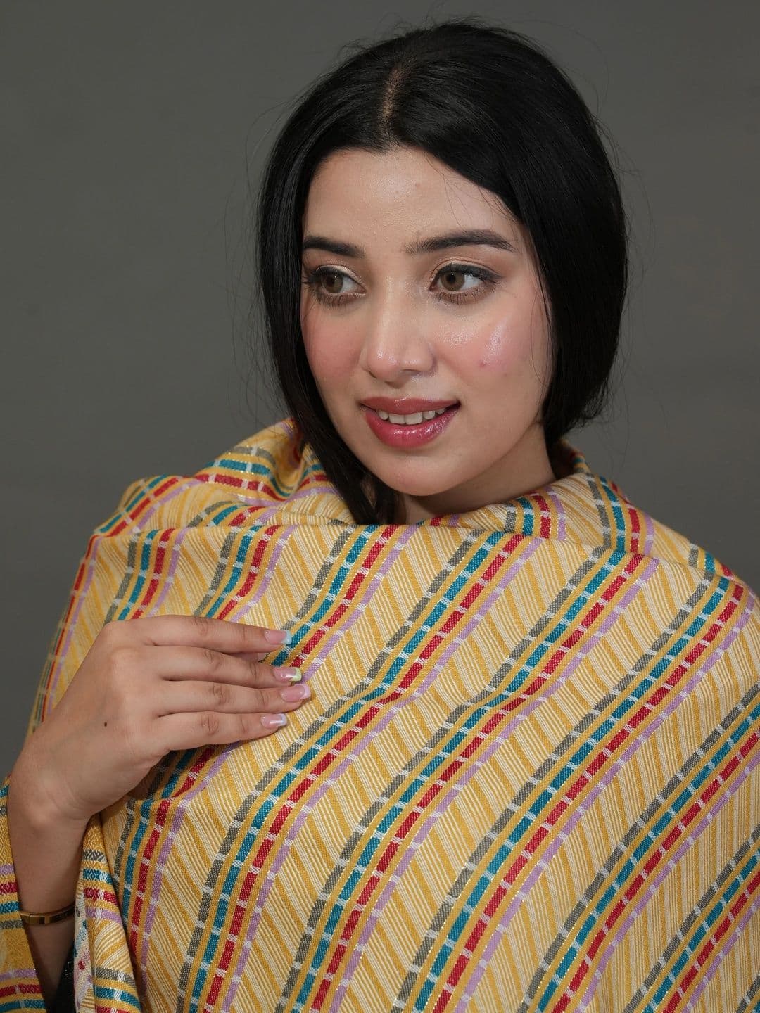 SHIFNEEN Women Geometric Woven Design Acrylic Shawl thumbnail 2