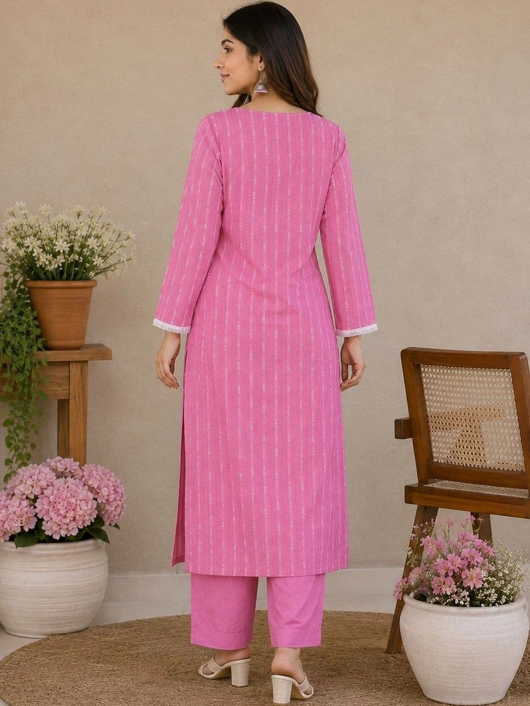 Khasmuda Attire Motifs Embroidered Regular Thread Work Pure Cotton Kurta with Trousers thumbnail 5
