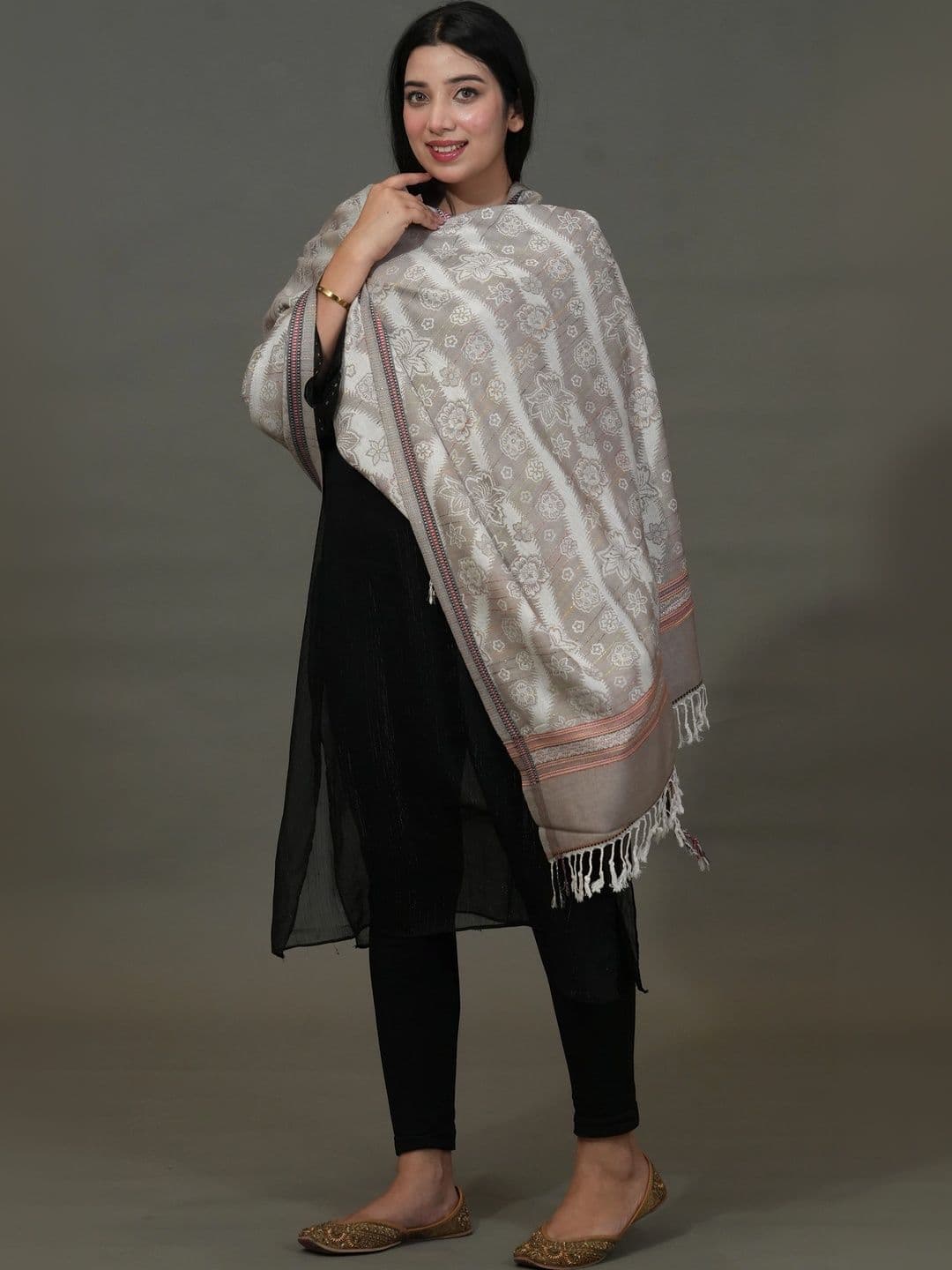 SHIFNEEN Women Floral Woven Design Acrylic Shawl - view 1